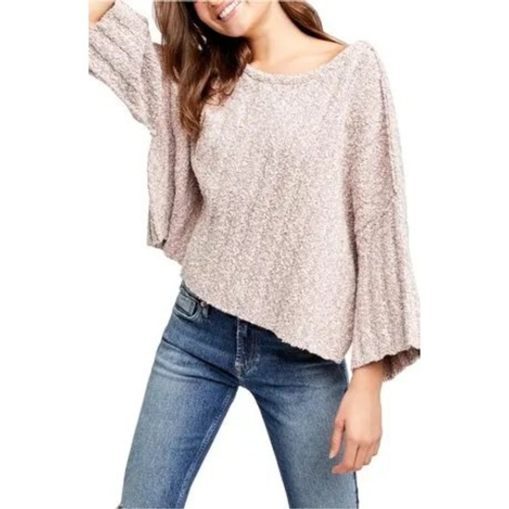 Free People Mauve Boucle Cropped Oversized Bell Sleeve Sweater Womens Medium